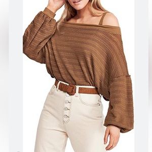 EUC Xs Free People Brown Knit Crop Long Sleeve Shirt Sweater